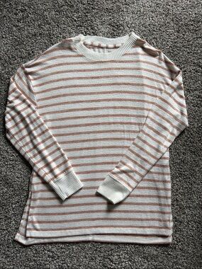 Abercrombie & Fitch Cream and Light Brown Striped Crewneck Sweater